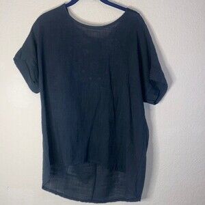 italian linen crochet high low short sleeve light S women shirt boho lagen